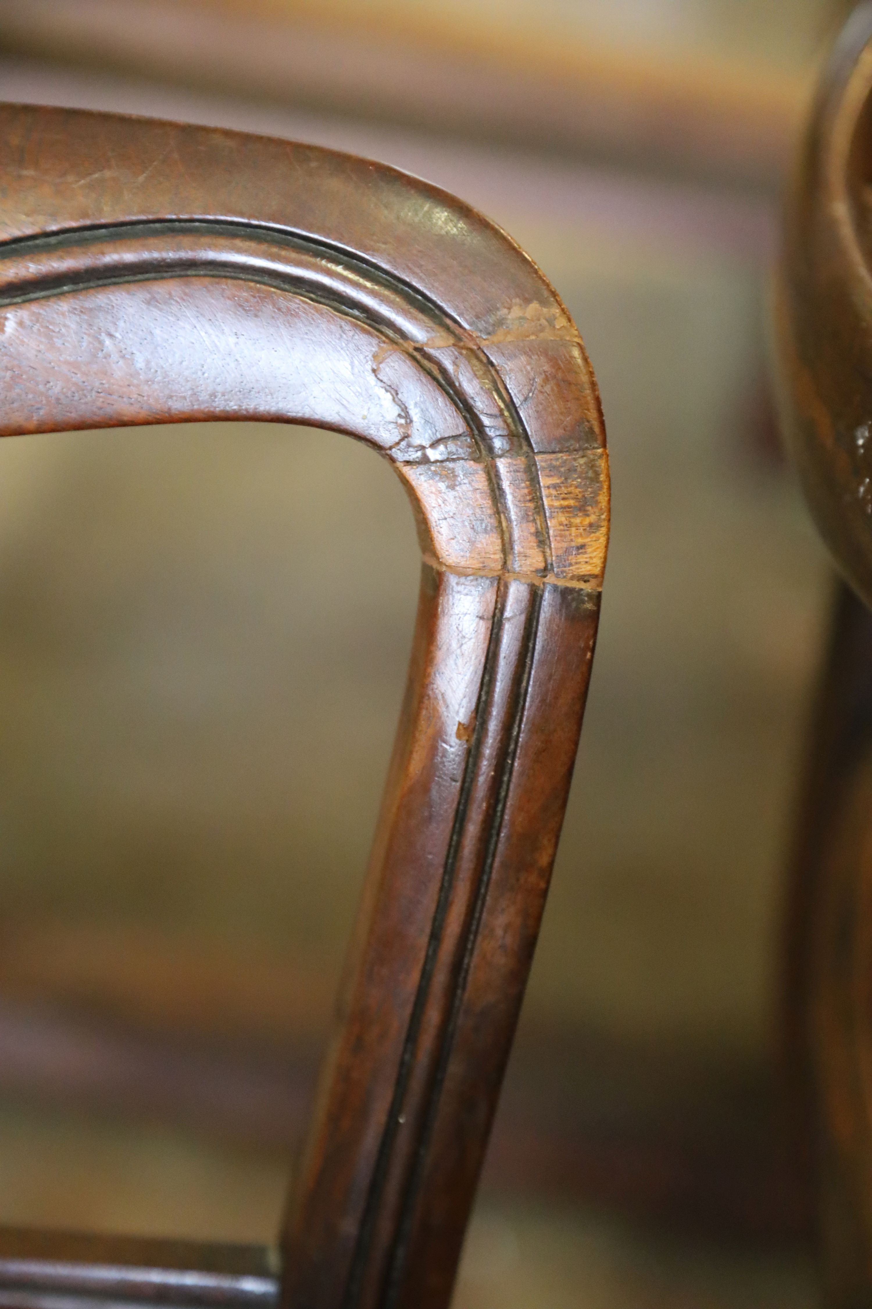 A set of four William IV mahogany buckle back dining chairs, W.48.5cm D.58.5cm H.85cm